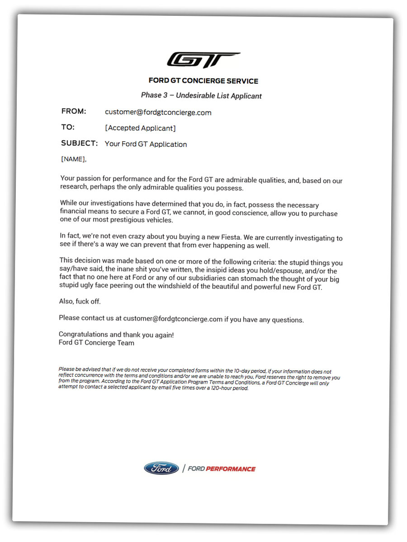 Illustration for article titled Here Are All The Letters Ford Sent People Trying To Get A Ford GT